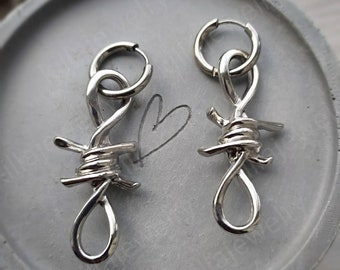 Barbed wire earrings, punk/ gothic hoop earrings