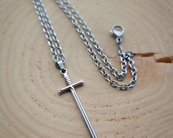 Silver stainless steel sword necklace in silver