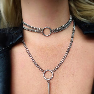 Multi strand o ring choker ketting in zilver, meerlaagse ketting, zilveren cirkelketting, spike ketting, spike choker, dames choker afbeelding 4