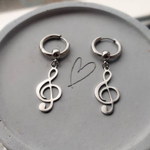 Music earrings, treble clef, music symbol, huggie hoop earrings, mens earring, womens earrings, gifts for music lover, mens jewelry