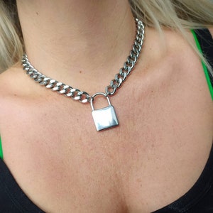 Chunky Stainless Steel Padlock Necklace: Punk Unisex Jewelry