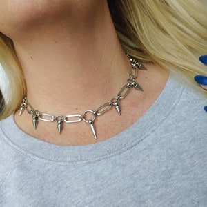 Spike chain choker necklace, spike necklace, silver spikes, punk jewellery, mens jewelry, women's necklace, goth jewelry,goth necklace
