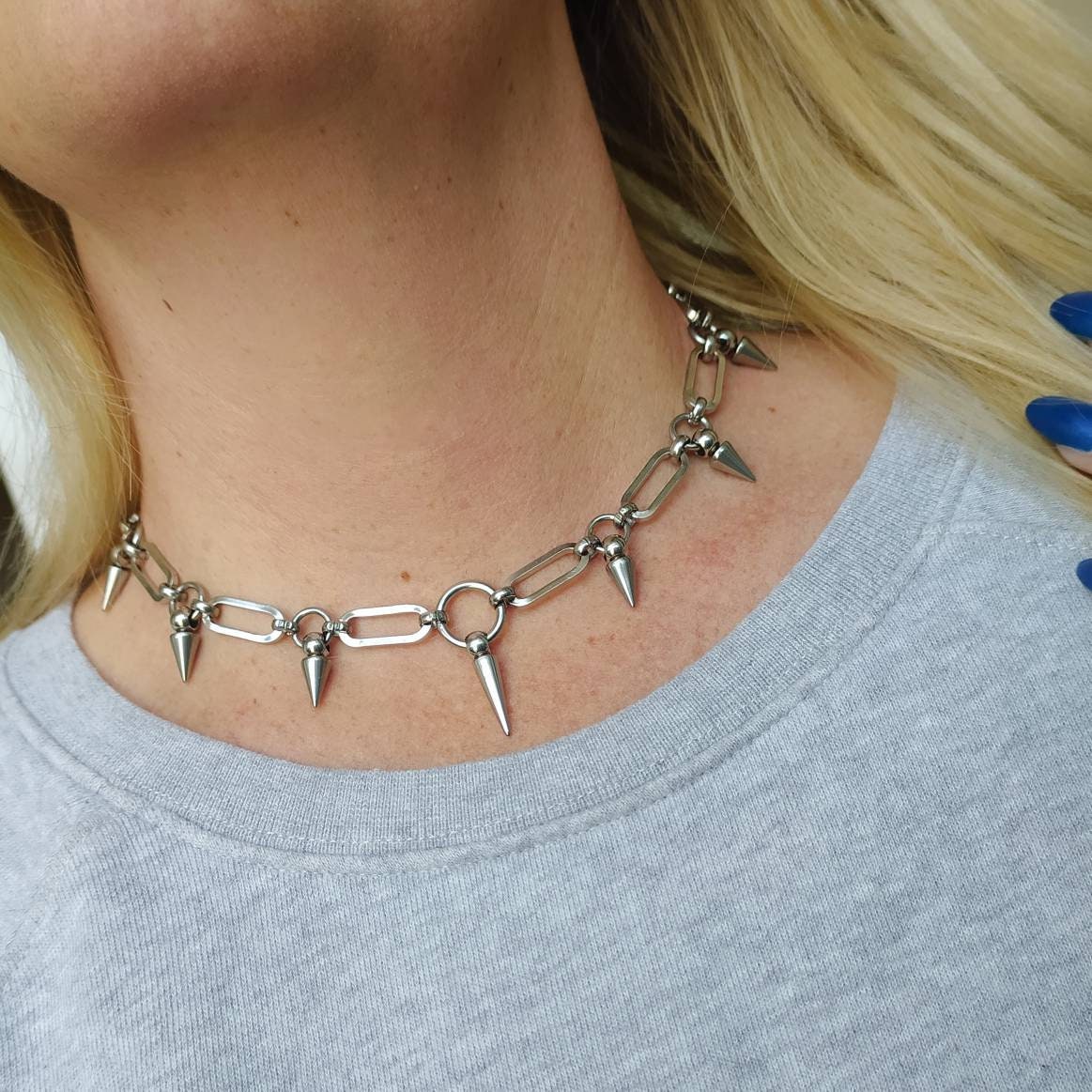 Spike Chain Choker Necklace Spike Necklace Silver Spikes Punk