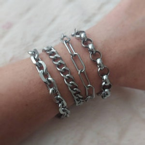 Chunky chain bracelet, thick chain, silver chain, paperclip chain, curb chain, women's chain bracelet, punk jewelry, punk style bracelet