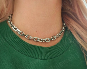 Chunky Stainless Steel Chain Choker: Punk Style Necklace