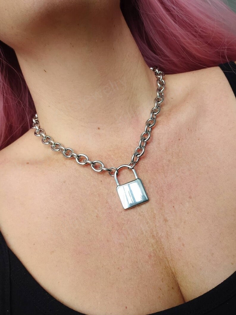 CALEE Padlock silver wallet chain