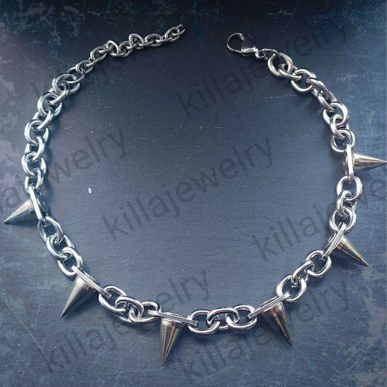 Spike Rivet Necklace, Spike Choker, Silver Spikes, Gothic Jewelry, Punk Jewelry, Punk Necklace, Mens Necklace, Womens Jewelry, Grunge, Alt Spike Rivet Necklace, Spike Choker, Silver Spikes, Gothic Jewelry, Punk Jewelry, Punk Necklace, Mens Necklace, Womens Jewelry, Grunge, Alt