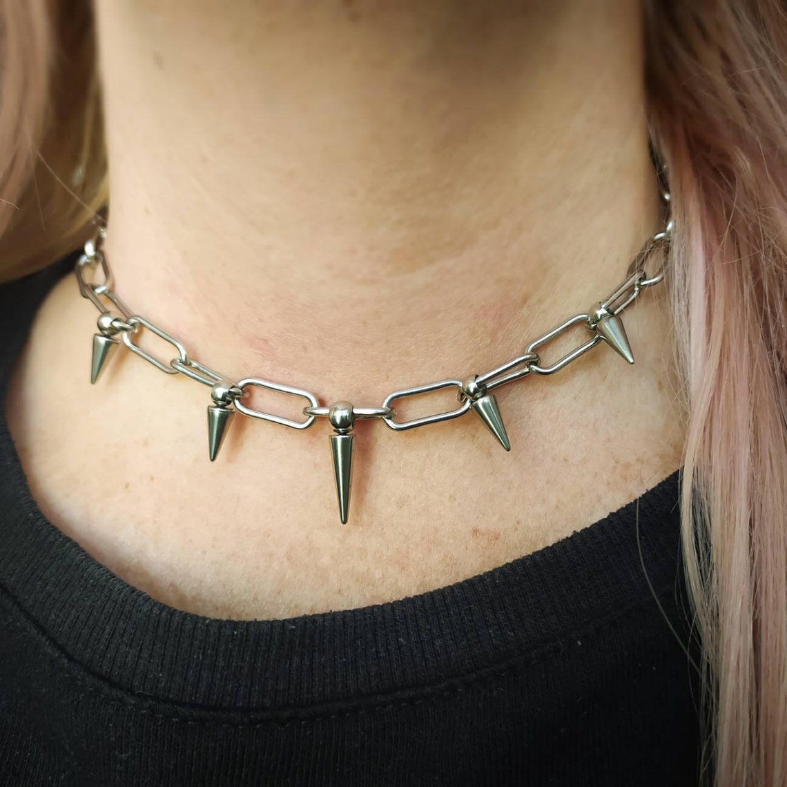 Spike Chain Choker Necklace Gothic Jewelry Spike Necklace Etsy UK