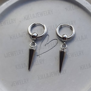 Spike earrings, huggie hoops  silver spikes, punk jewelry, mens earring, womens earrings, mens jewelry, gift ideas, stainless steel, grunge