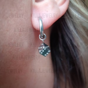 Dice huggie hoop earrings in silver