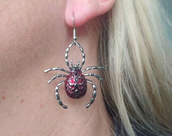 Gothic Spider Earrings, Red Spider Earrings, Halloween