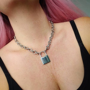 Chunky silver padlock necklace, chunky chain, thick chain, mens necklace, womens necklace, punk jewelry, grunge, alternative, large padlock