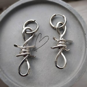 Barbed wire earrings, punk style barbed wire Huggie hoop earring, ear huggies, men's earrings, women's earrings, punk earrings, punk jewelry