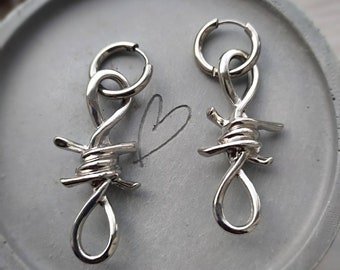 Barbed wire earrings, punk style barbed wire Huggie hoop earring, ear huggies, men's earrings, women's earrings, punk earrings, punk jewelry