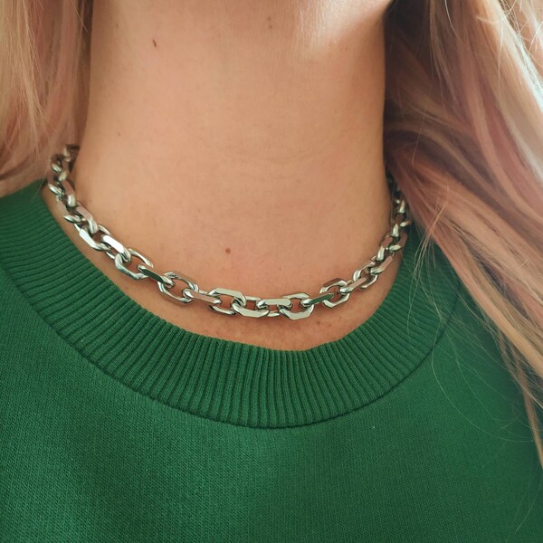 Chunky chain necklace, punk choker necklace, thick chain necklace, stainless steel chain, women's chokers, silver chain necklace, punk style