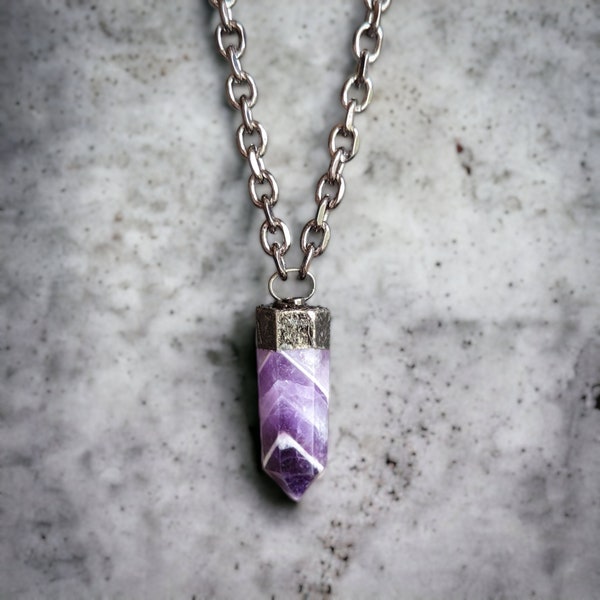 Chevron amethyst crystal point pendant necklace