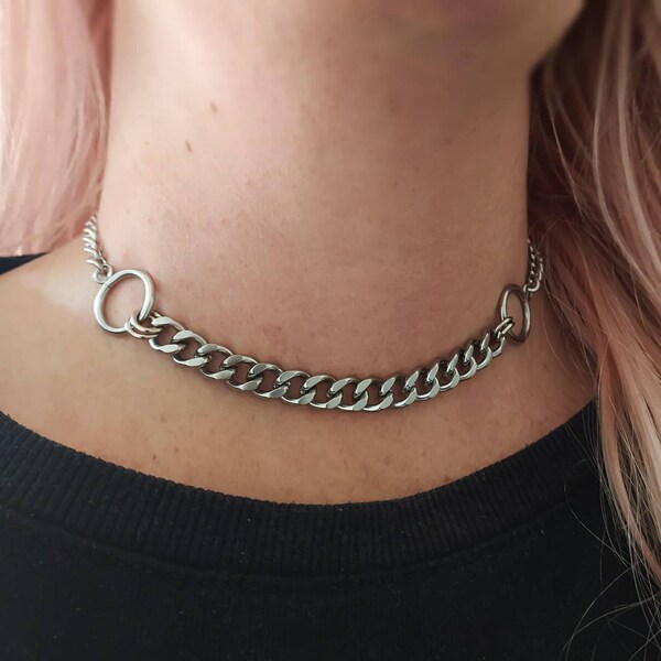 Chunky chain choker necklace, women's choker, curb chain, stainless steel, punk style chain choker, thick chain necklace, silver  chain