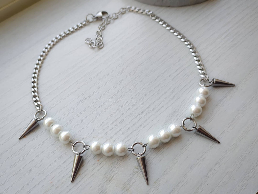 Pearl Spike Choker Necklace, Punk Necklace, Punk Jewellery, Gothic