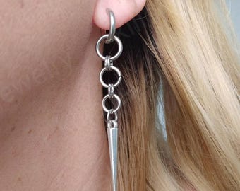 Silver Spike Hoop Earrings: Stainless Steel Punk Goth Earrings