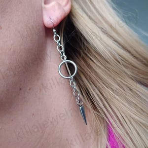 Silver chain spike earrings, silver spike earrings, o ring earrings, asymmetric chain earrings, punk earrings, goth earrings, mismatched