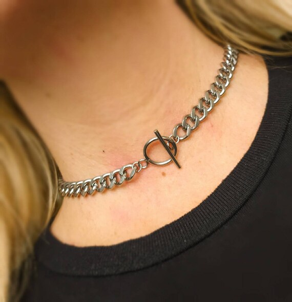 Chain Choker T bar Necklace Toggle Clasp Choker Chunky Chain