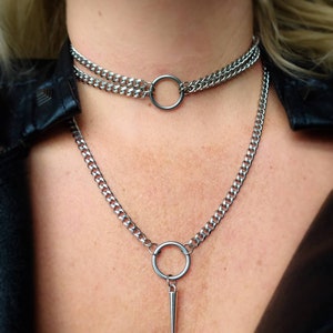 Multi strand o ring choker necklace in silver, multi layer necklace, silver circle necklace, spike necklace, spike choker, women's choker image 3
