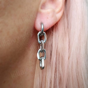 Kette Ohrringe, grobstrick Kette Ohrringe, Damen Ohrringe, Damen Schmuck, Huggie Creolen, Grunge, punk Stil