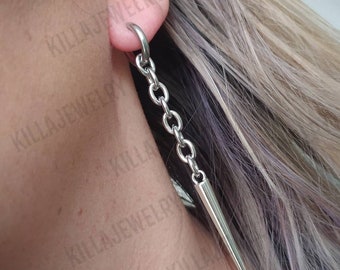 Spike Chain Earrings: Stainless Steel Huggie Hoop, Gothic Punk Style