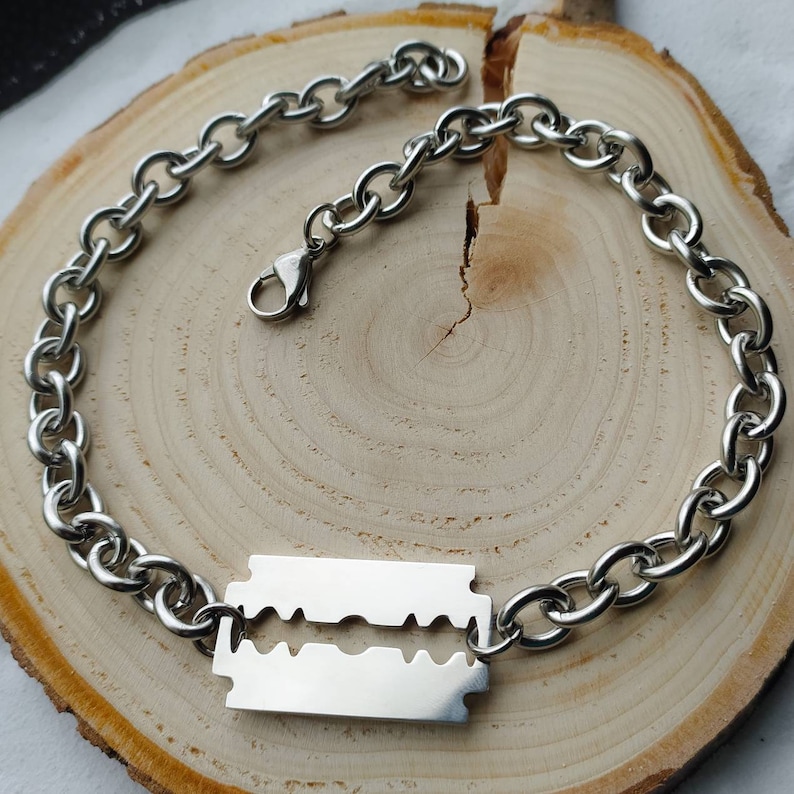 Chunky Stainless Steel Razor Blade Necklace - Punk Goth Choker - Etsy