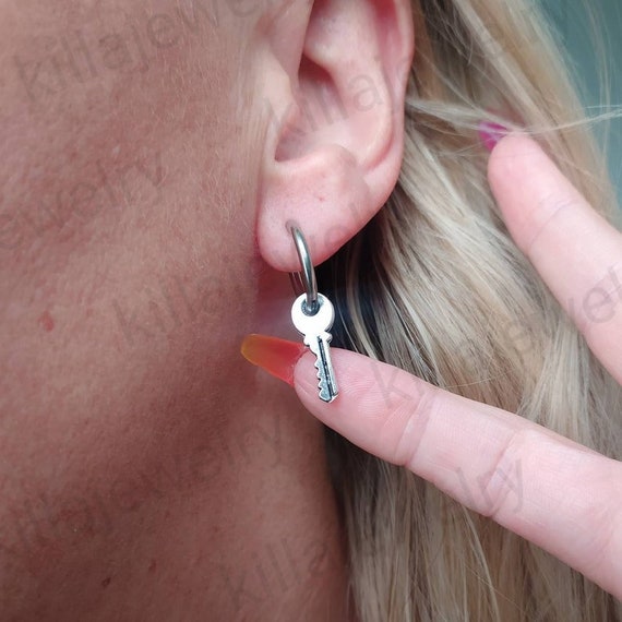 Mismatched Key and Padlock Earrings: Punk Stainless Steel