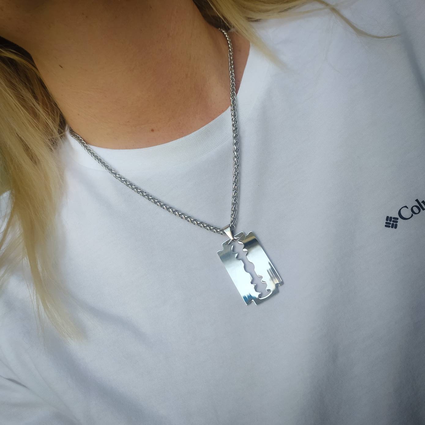 Stainless Steel Razor Blade Pendant Necklace: Punk Grunge Jewelry