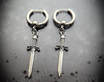 Orecchini Uomo Donna Gotici Pugnale In Argento 925: Gioielli A Forma Di Spada E Teschio, Regalo Originale Per Halloween - 2
