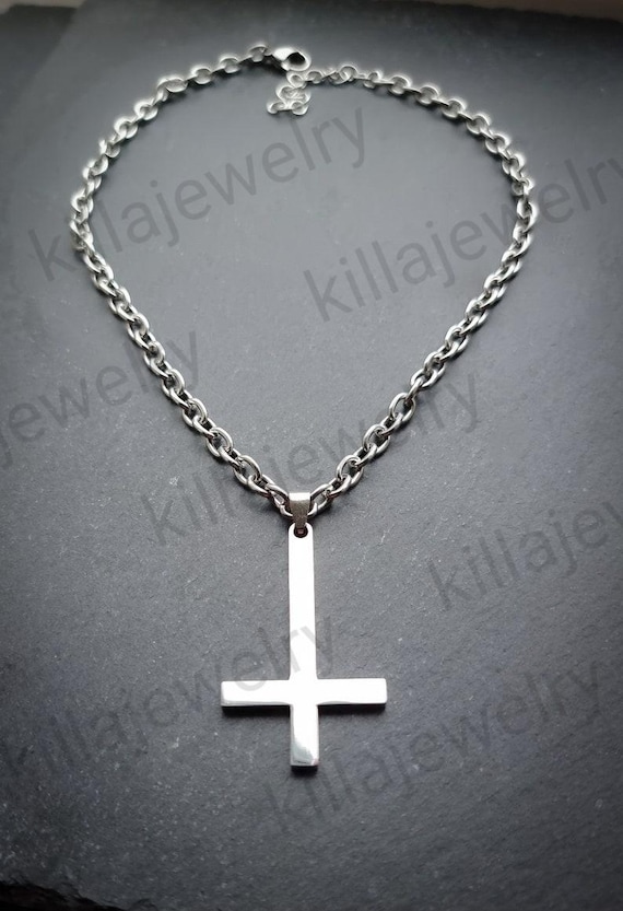 Inverted Upside Down Cross Pendant Necklace in Silver Etsy UK