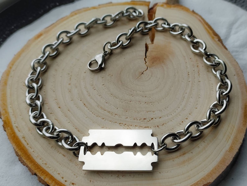 Chunky Stainless Steel Razor Blade Necklace - Punk Goth Choker - Etsy