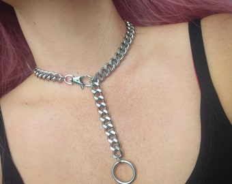 Super chunky curb chain necklace, o ring necklace, large clasp, thick silver chain, punk jewelry, punk necklace, grunge,  alternative