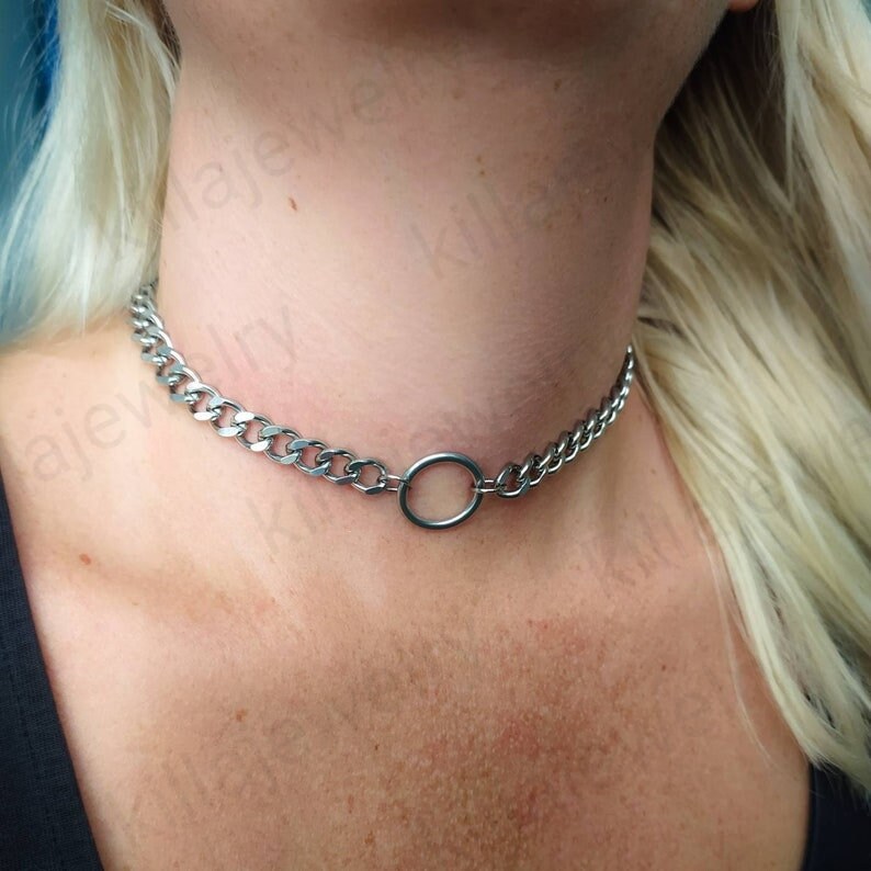 ロイヤルオーダー　C-CHAIN　Choker　SN05　20inch　50cm Bold Cuban Link Chain Choker, Silver Chain Choker, Grunge