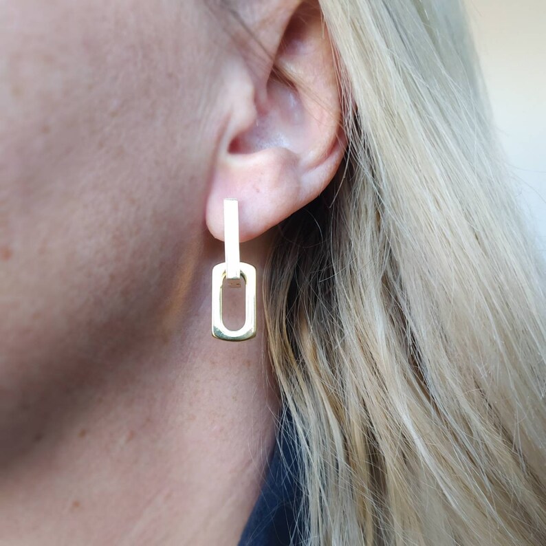 Chunky silver earrings, chunky silver chain link earrings, geometric earrings, rectangular hoop earrings, women's earrings, paperclip chain image 7