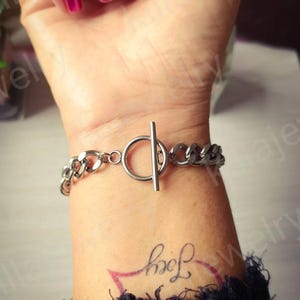 Chunky chain bracelet, stainless steel chain bracelet, t bar, toggle bar, silver chain bracelet, cuban link chain bracelet, women&#39;s bracelet