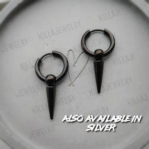 Schwarze Spike Ohrringe, Edelstahl Huggie Hoop Ohrringe, Spike Ohr Huggies, Herren Ohrring, Damen Ohrringe, Punk Ohrringe, Punk Schmuck