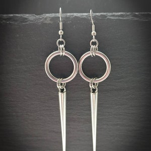 Spike earrings, silver spikes, gothic earrings, o rings,  edgy earrings, statement jewelry, alternative jewelry, women&#39;s earrings