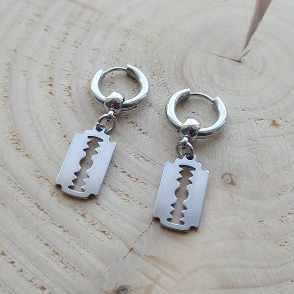 Razor blade huggie hoop earrings, silver blade, mens earring,  womens earrings,  punk jewellery, goth jewelry, emo, grunge, alternative