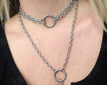 Multistrand Chain Necklace, O Ring Choker, Spike Necklace