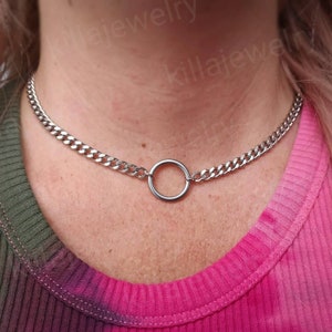 O ring chain choker, o ring necklace, stainless steel, minimalist choker, dainty choker, silver circle choker necklace, circle necklace