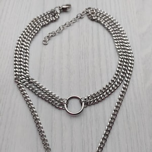Multi strand o ring choker necklace in silver, multi layer necklace, silver circle necklace, spike necklace, spike choker, women's choker image 6