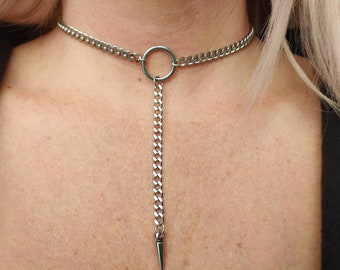 Chain choker necklace, spike necklace, O ring choker, women's choker, stainless steel, punk style choker necklace, punk jewelry, o ring