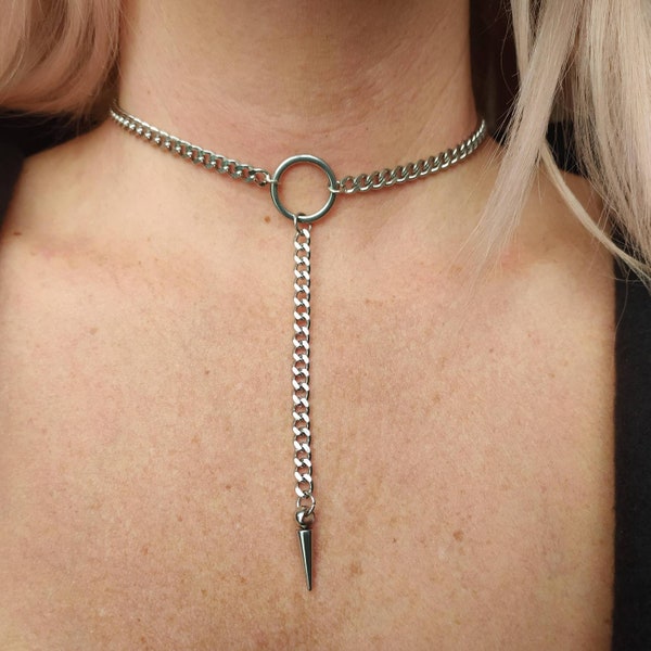 Kette Choker Halskette, Spike Halskette, O Ring Choker, Damen Choker, Edelstahl, Choker Halskette im Punk-Stil, Punk Schmuck, O Ring