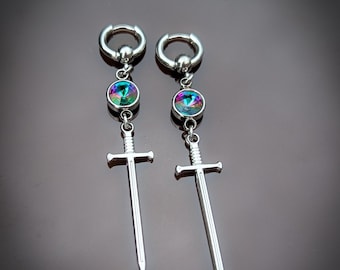 Gothic sword gem earrings