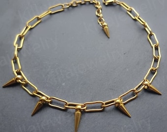 Collana girocollo con graffetta Spike: collana punk in acciaio inossidabile