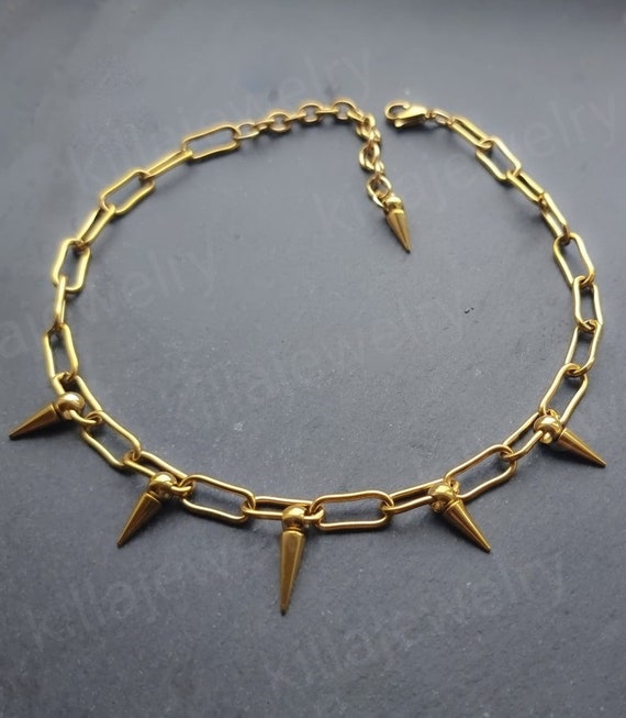 Gold Spike Spike Chain Choker Spike Chain Choker Necklace