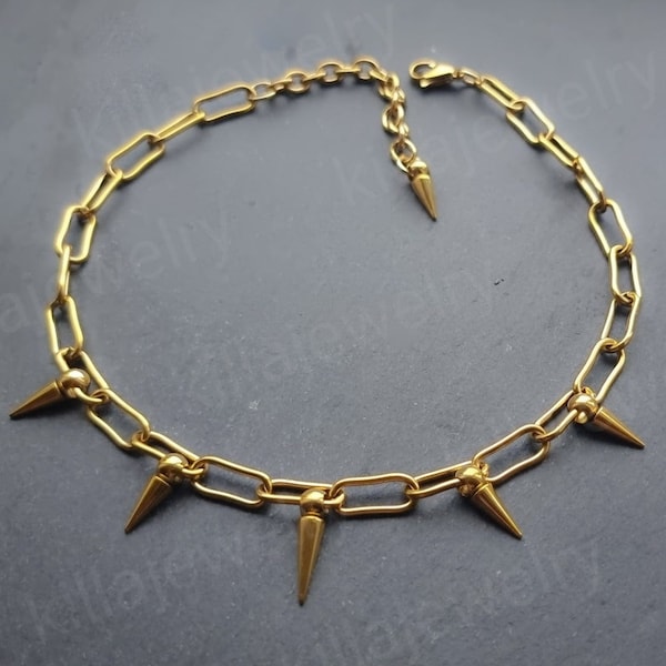 Spike Paperclip Chain Choker: Stainless Steel Punk Necklace